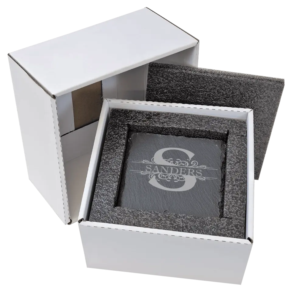 4" Square Slate Coasters 6 Piece Set - Monogram Name