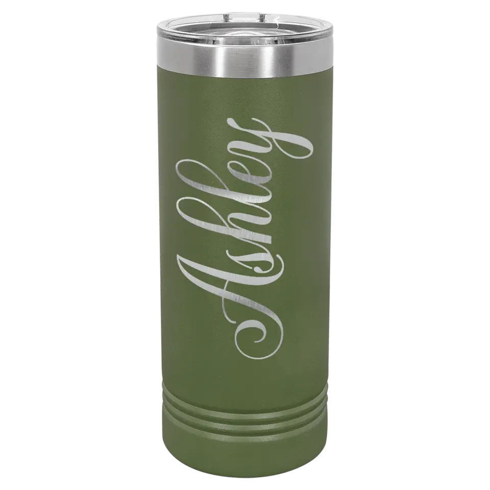 Double Walled Vacuum Insulated Ringneck Skinny Tumbler with Slider Lid - 22 oz - Cursive Name