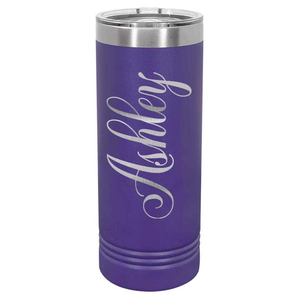 Double Walled Vacuum Insulated Ringneck Skinny Tumbler with Slider Lid - 22 oz - Cursive Name