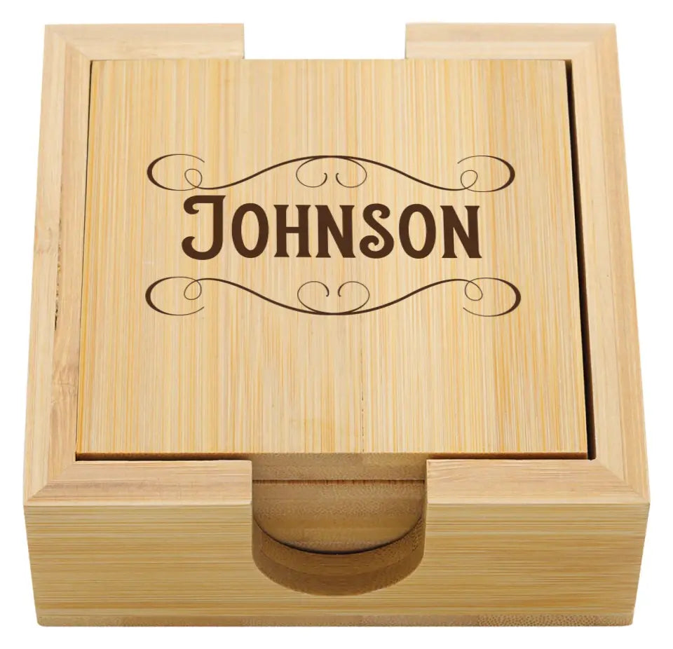 Bamboo Square Coaster Set of 4 - Classic Name