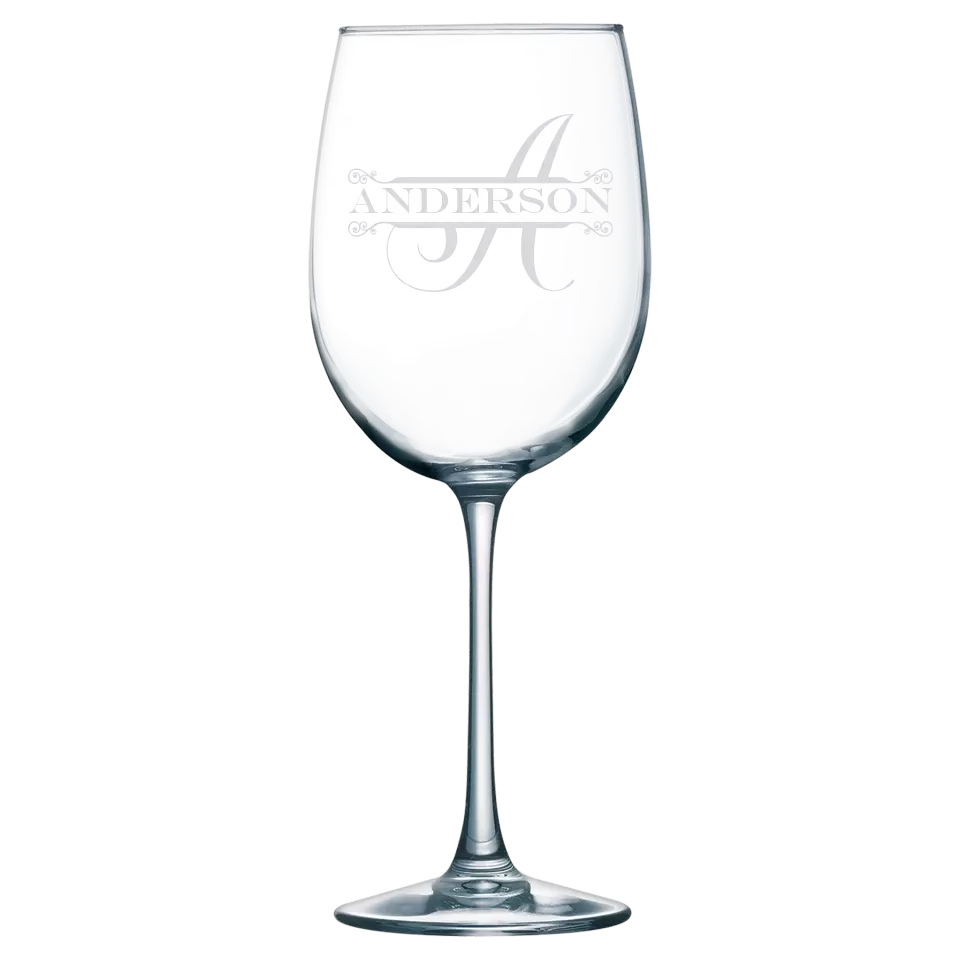 Classic Wine Glass - Split Monogram With Name