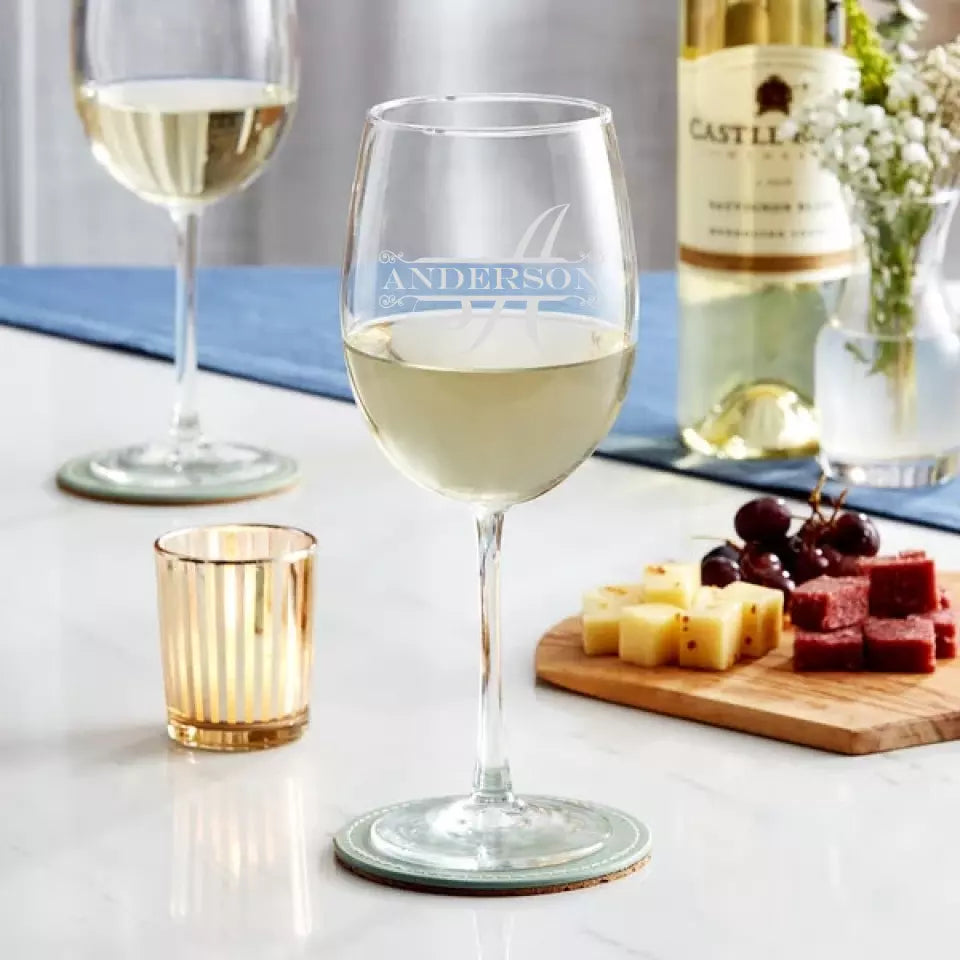 Classic Wine Glass - Split Monogram With Name