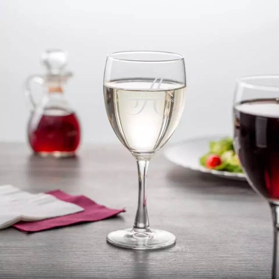 Classic Wine Glass - Split Monogram With Name