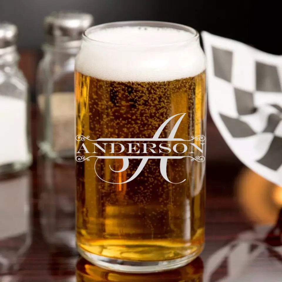 Beer Can Glass - Split Monogram With Name