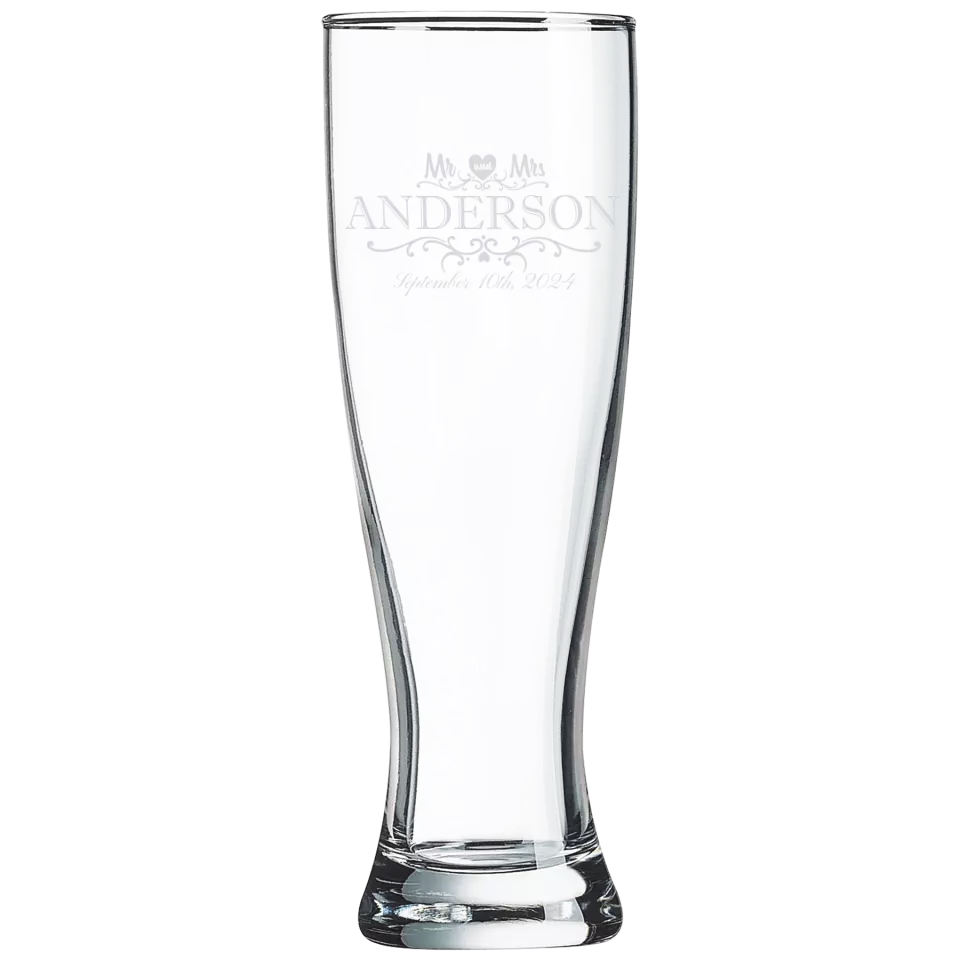 Classic Pilsner Glass - Heart Mr & Mrs With Date
