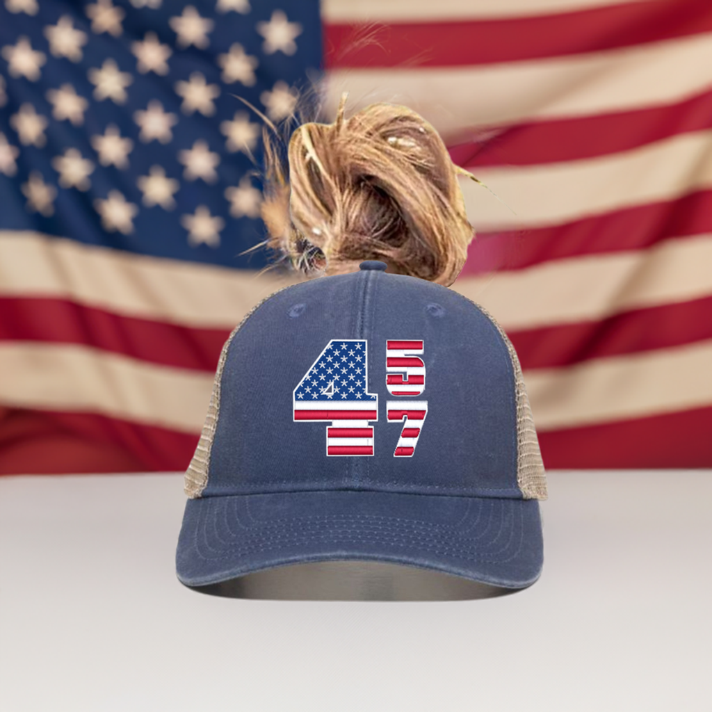 American Flag USA 457 Patriotic Ponytail Mesh Back Cap