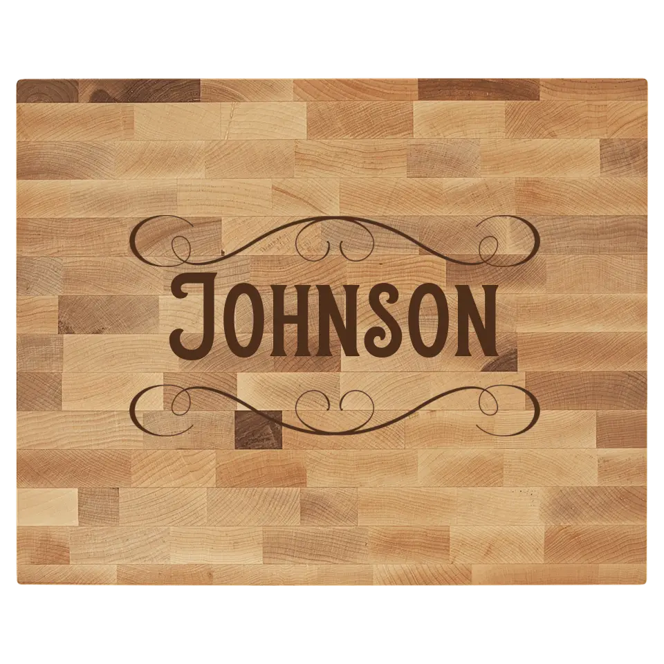 Maple Butcherblock Cutting Board - Personalized Laser Engraved Fancy Last Name