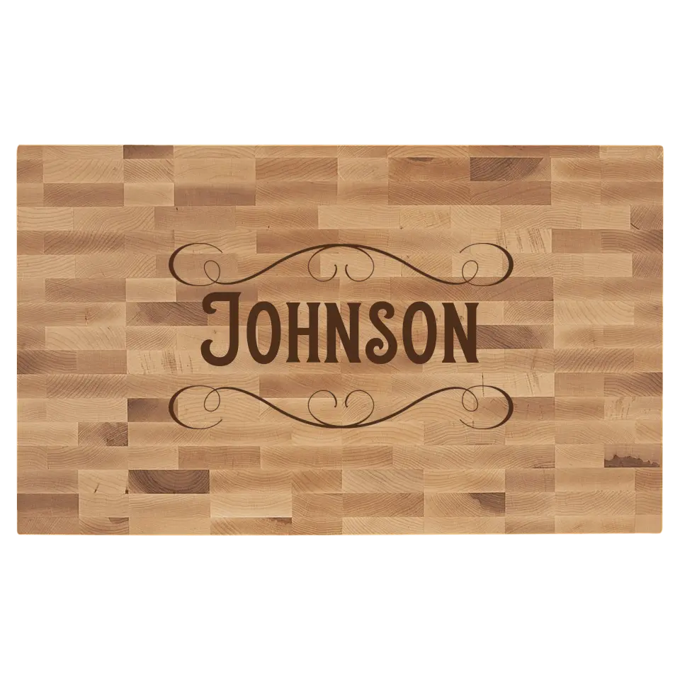 Maple Butcherblock Cutting Board - Personalized Laser Engraved Fancy Last Name