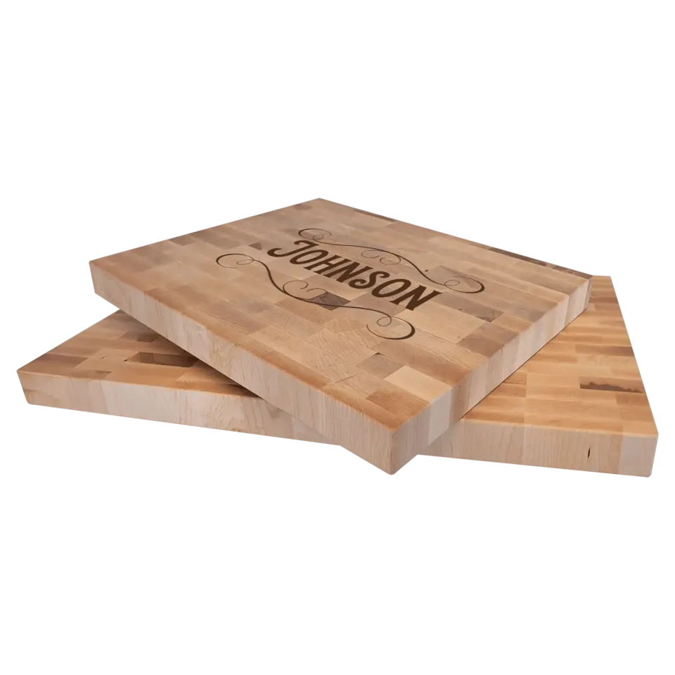 Maple Butcherblock Cutting Board - Personalized Laser Engraved Fancy Last Name