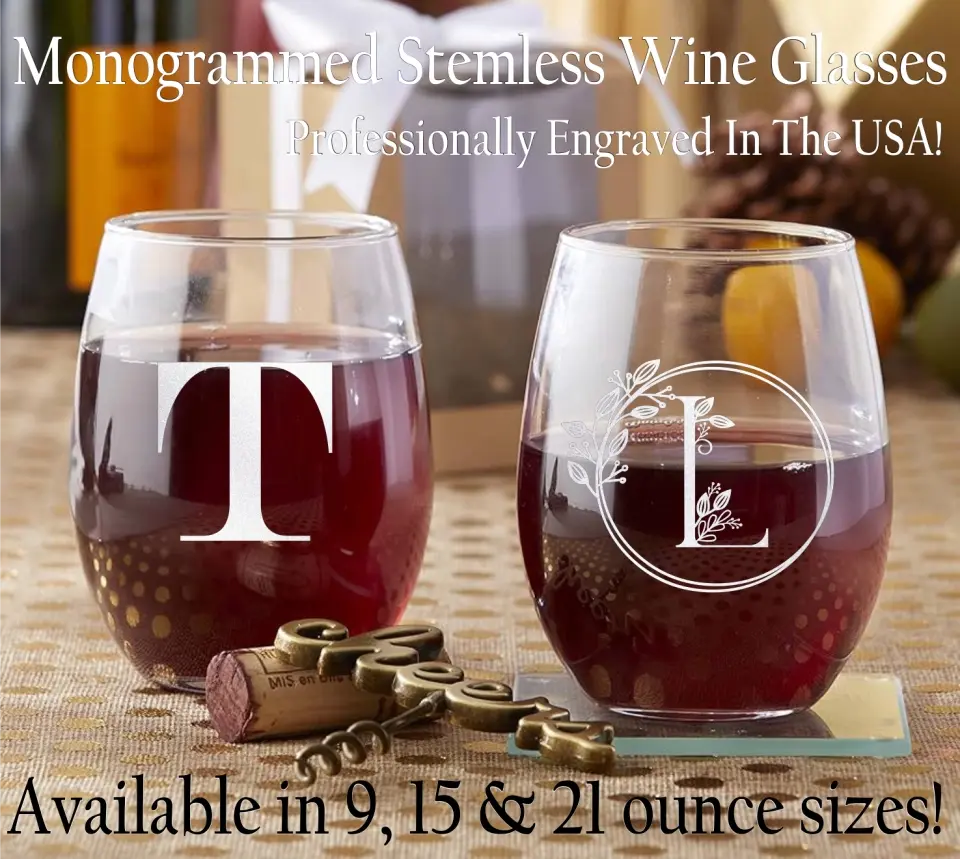 Stemless Wine Glass - Laser Engraved Monogram