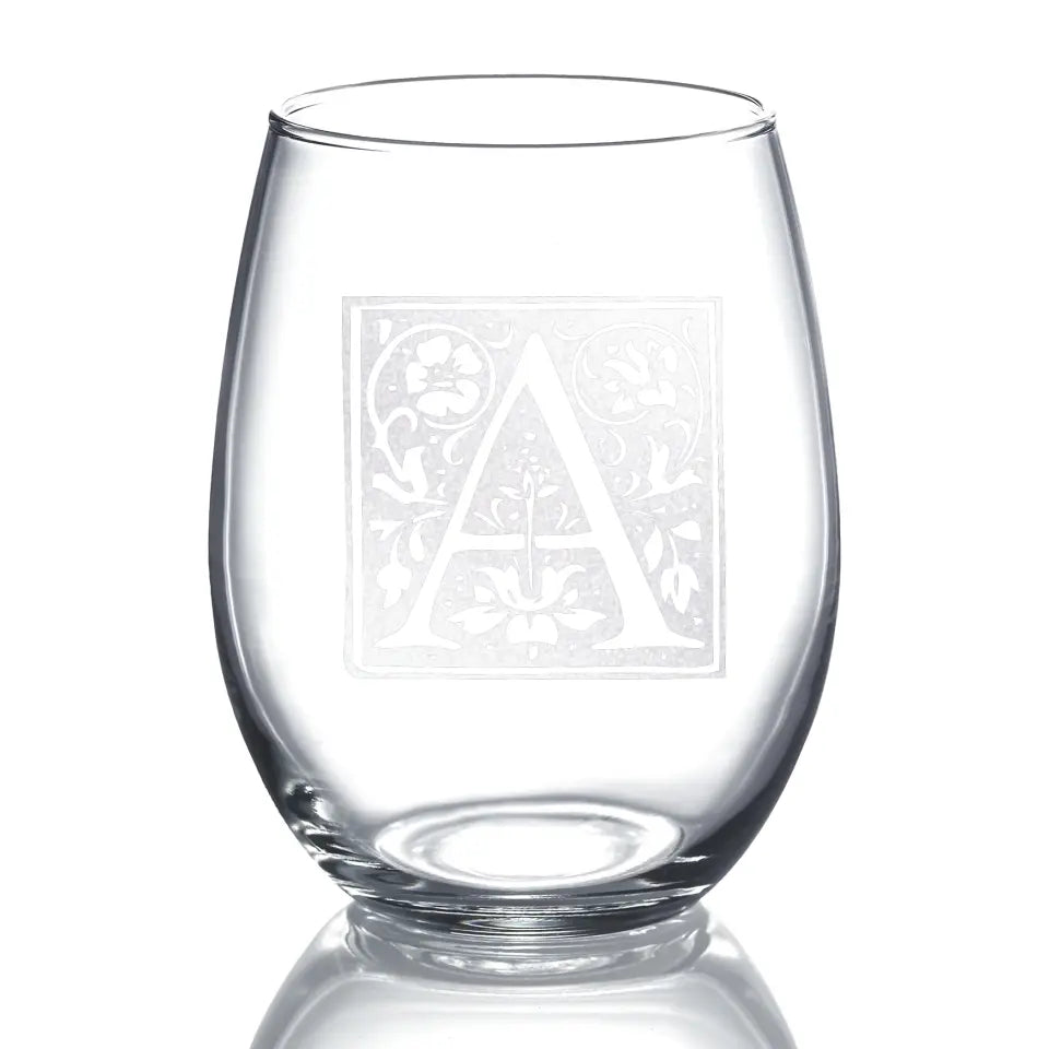 Stemless Wine Glass - Laser Engraved Monogram