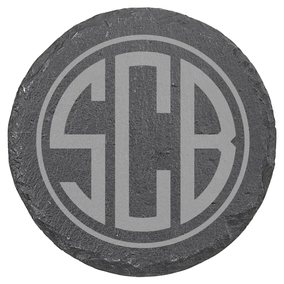 4" Round Slate Coasters - Round 3 Letter Monogram