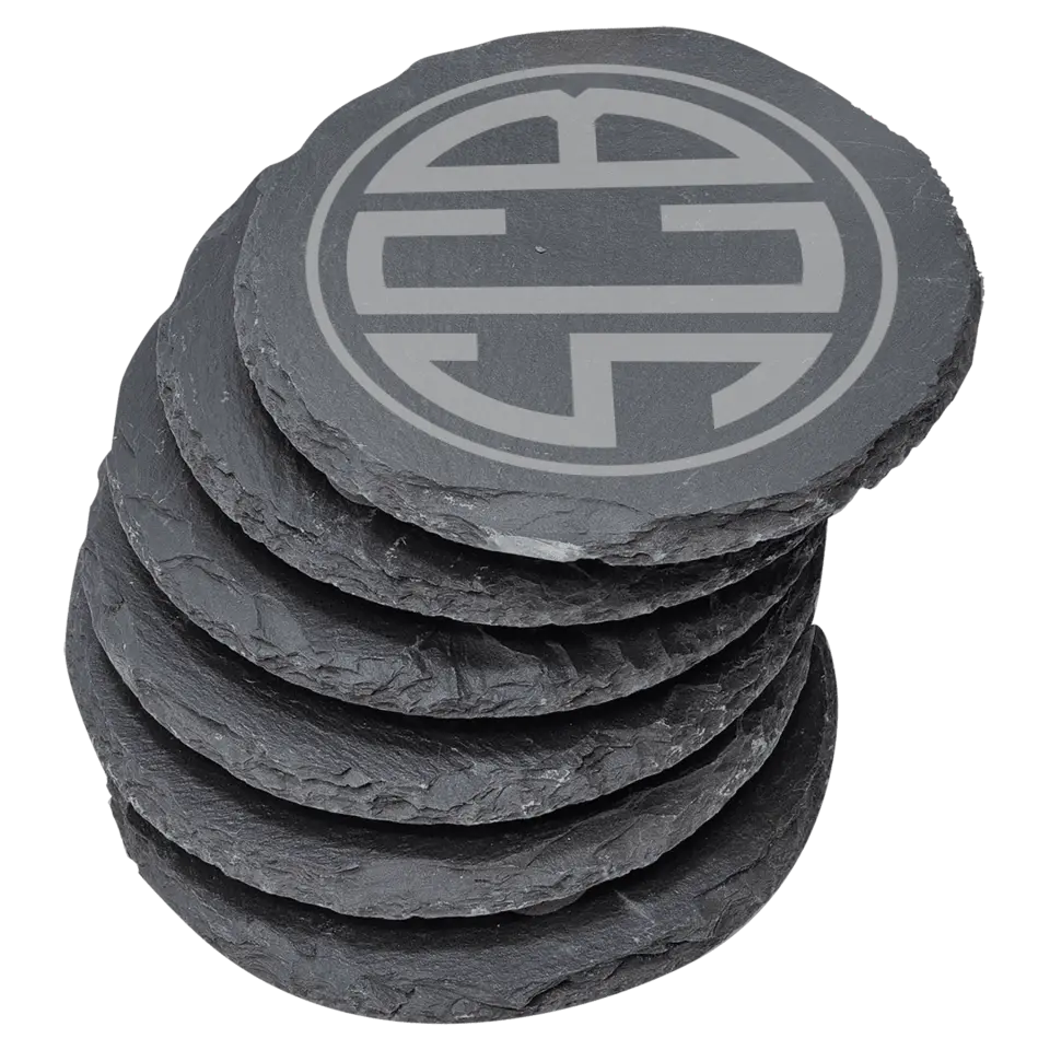 4" Round Slate Coasters - Round 3 Letter Monogram