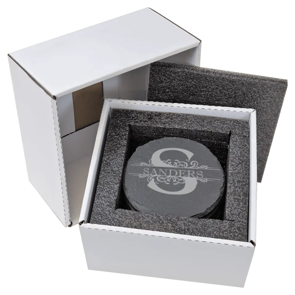 4" Round Slate Coasters 6 Piece Set - Monogram Name
