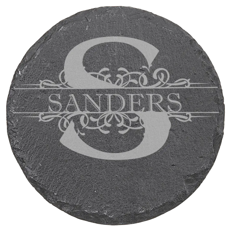 4" Round Slate Coasters 6 Piece Set - Monogram Name
