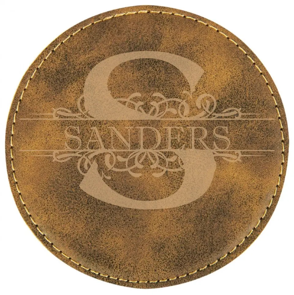 4" Round Leatherette Coasters 6 Piece Set - Monogram Name