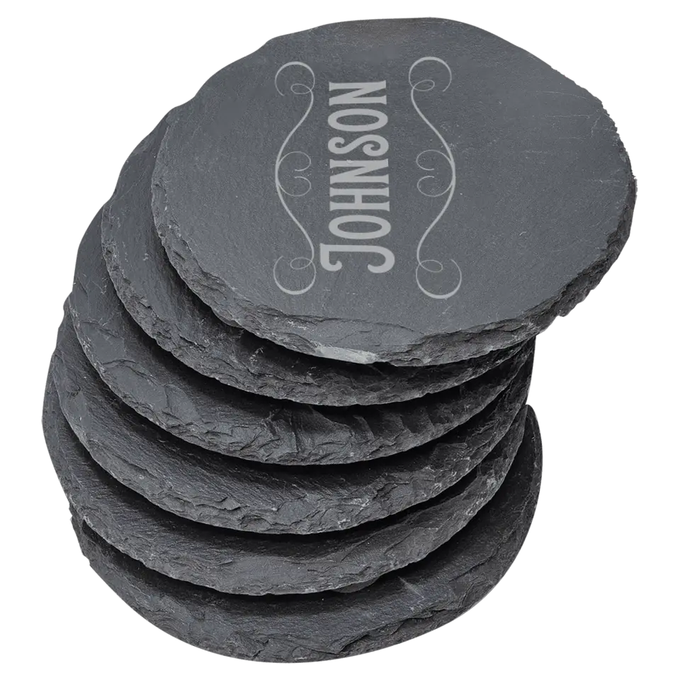 4" Round Slate Coasters 6 Piece Set - Classic Name