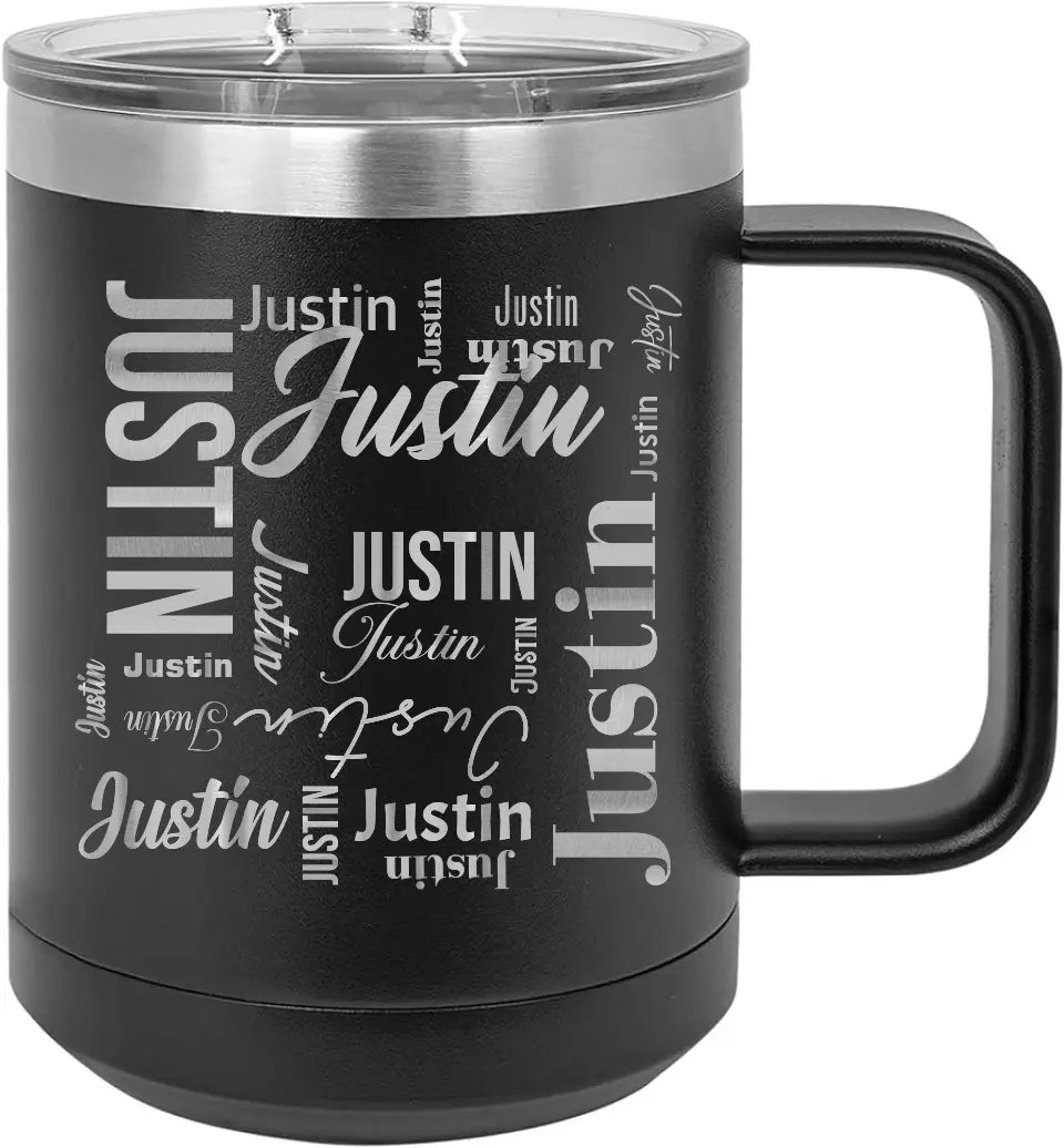 Double Walled Vacuum Insulated Travel Mug - Medium First Name On Repeat