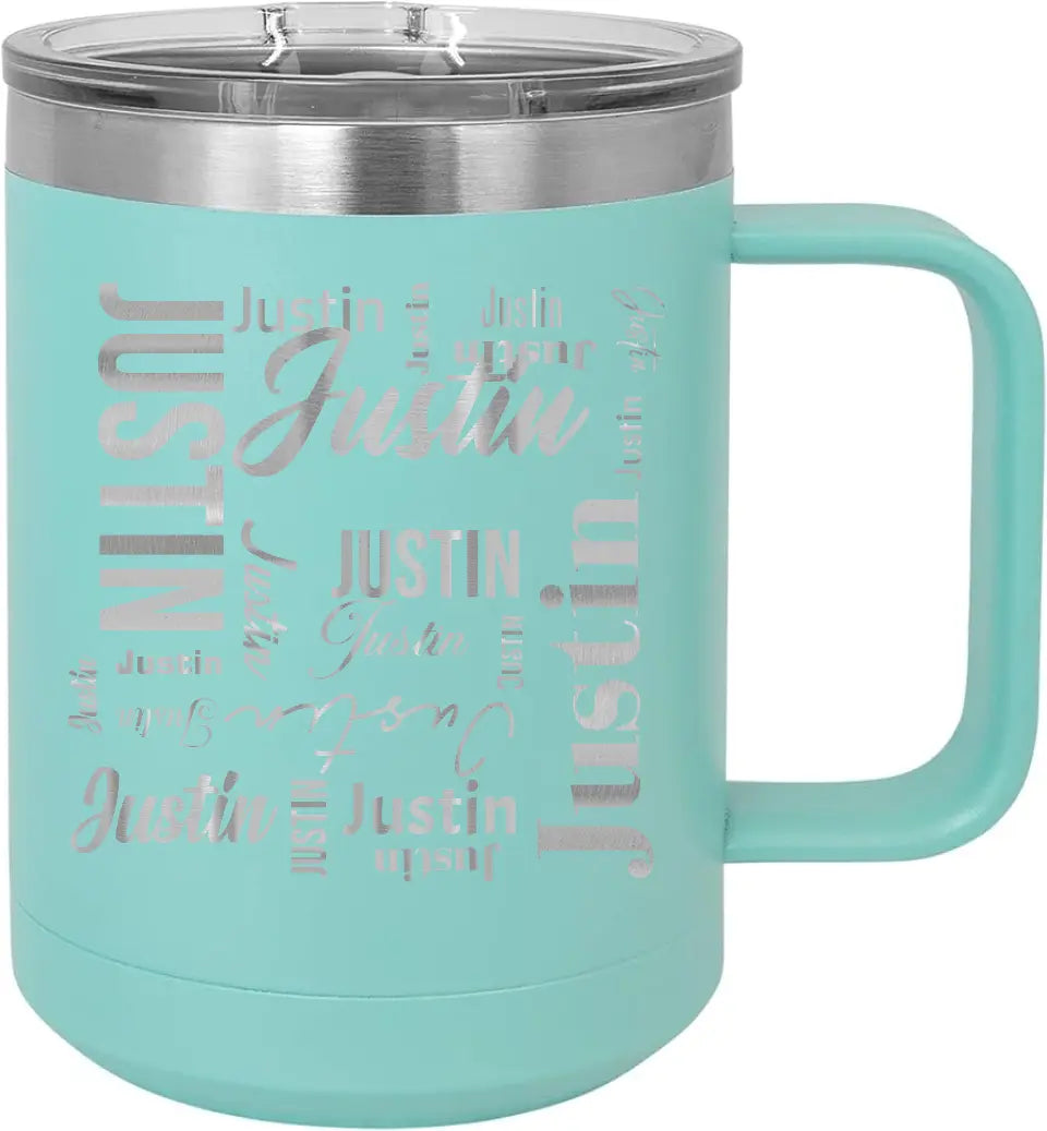 Double Walled Vacuum Insulated Travel Mug - Medium First Name On Repeat