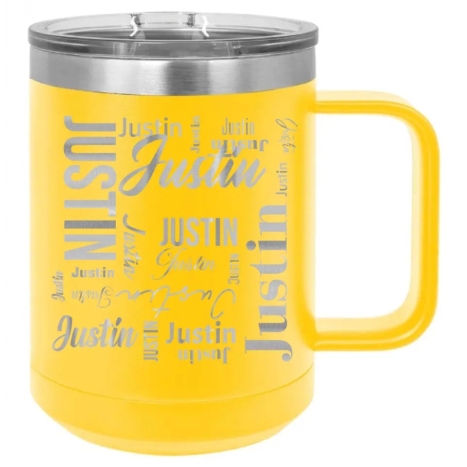 Double Walled Vacuum Insulated Travel Mug - Medium First Name On Repeat