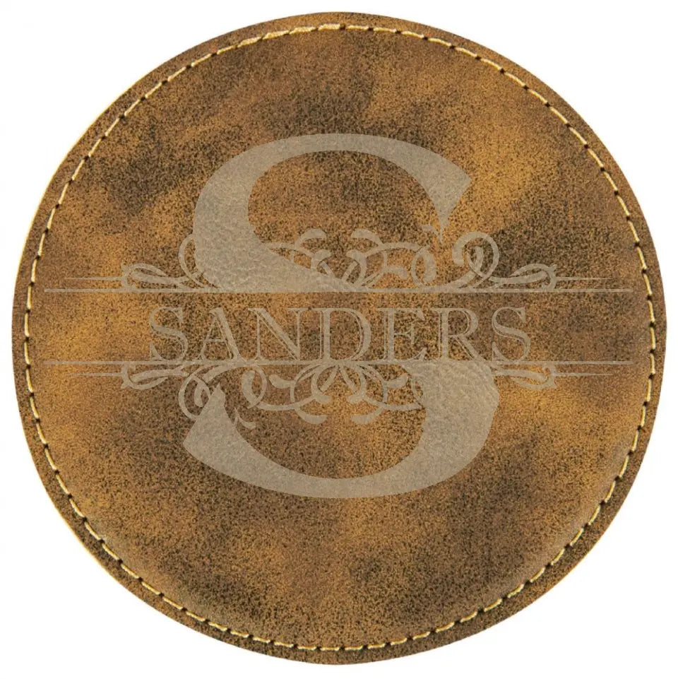 4" Round Leatherette Coasters - Monogram Name