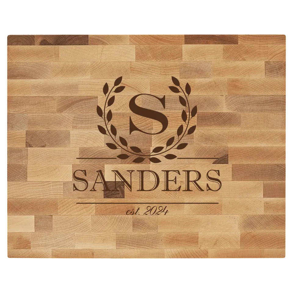 Maple Butcherblock Cutting Board - Classy Wreath Monogram
