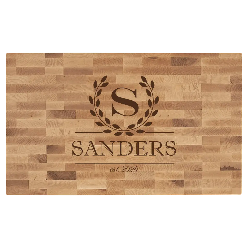 Maple Butcherblock Cutting Board - Classy Wreath Monogram