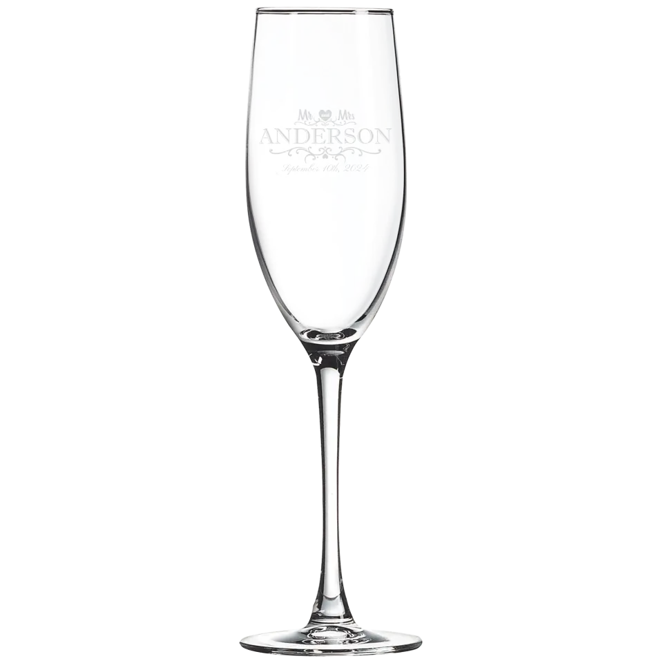Classic Champagne Flute - Heart Mr & Mrs With Date
