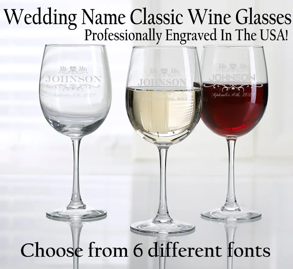 Classic Wine Glass - Heart Mr & Mrs With Date