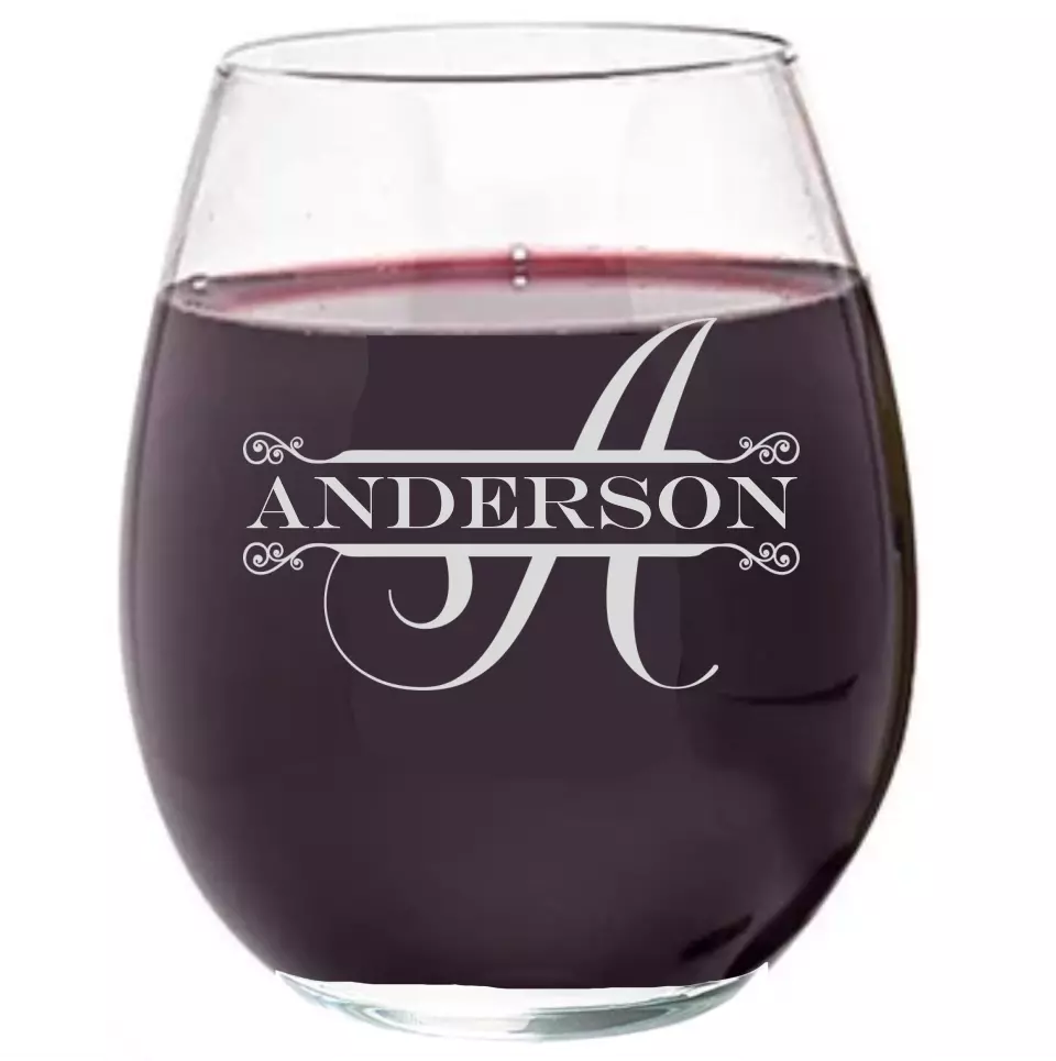 Stemless Wine Glass - Split Monogram With Name