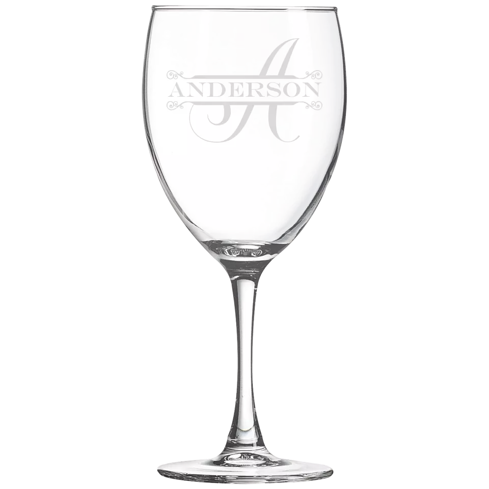 Classic Wine Glass - Split Monogram With Name