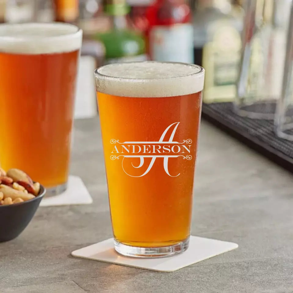 Classic Pint Glass - Split Monogram With Name