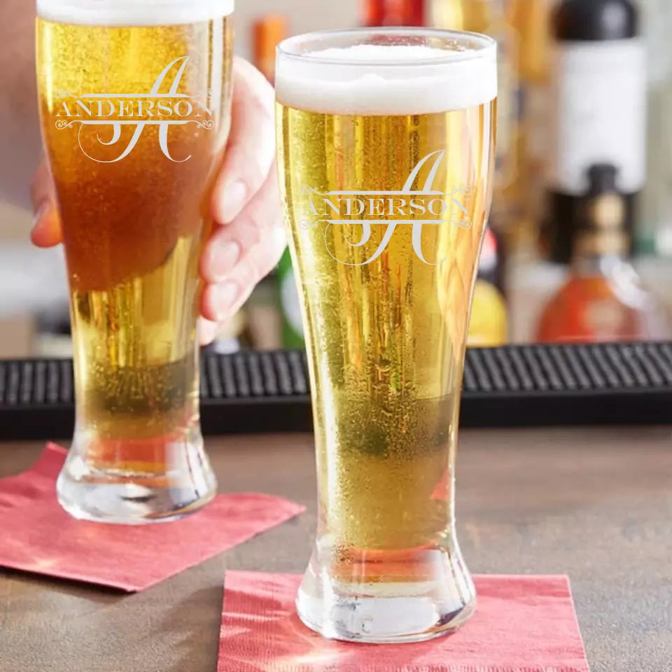 Classic Pilsner Glass - Split Monogram With Name