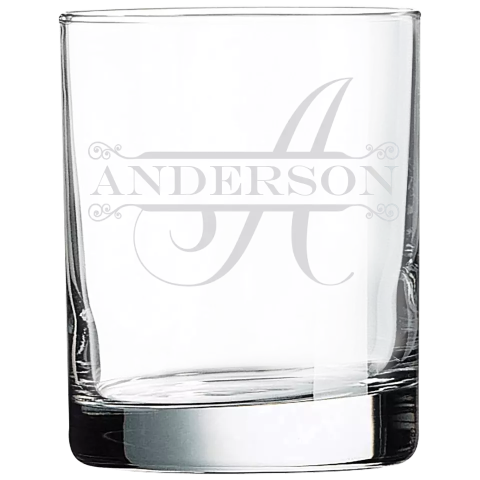 Old Fashioned - Rocks Glass - Split Monogram With Name