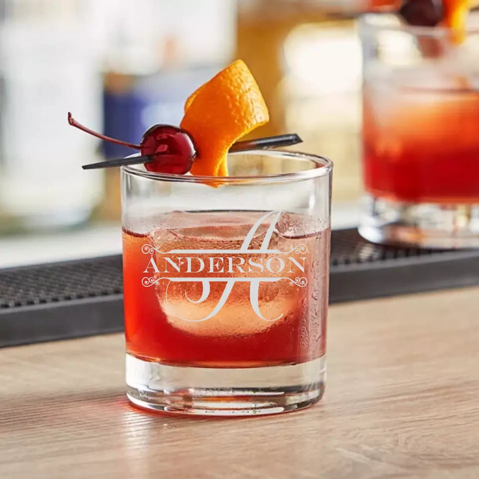 Old Fashioned - Rocks Glass - Split Monogram With Name