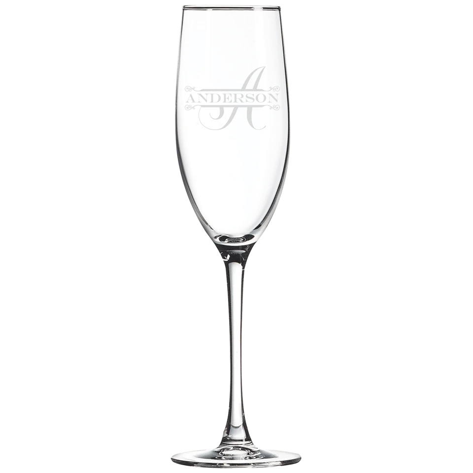 Classic Champagne Flute Glass - Split Monogram With Name