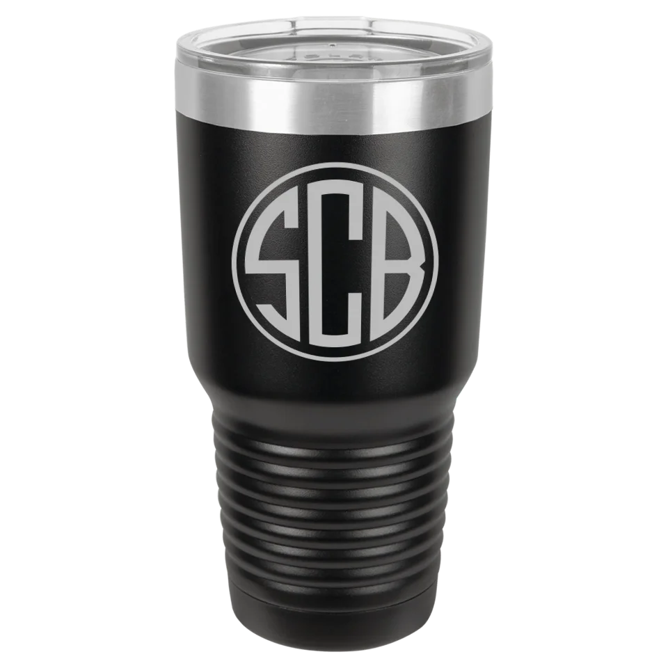 Insulated Ringneck Tumbler with Slider Lid - 20 or 30 oz - Laser Engraved Circle Three Initial Monogram