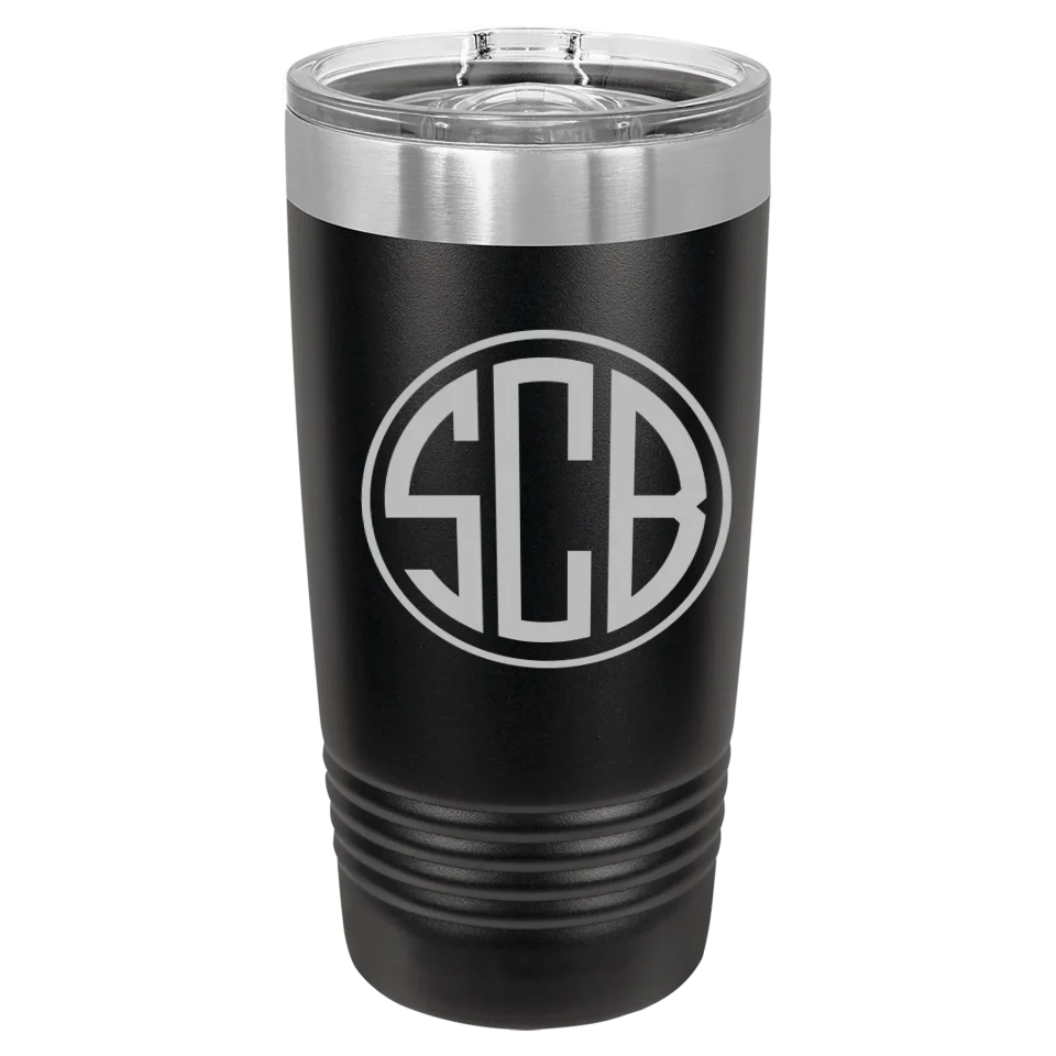 Insulated Ringneck Tumbler with Slider Lid - 20 or 30 oz - Laser Engraved Circle Three Initial Monogram