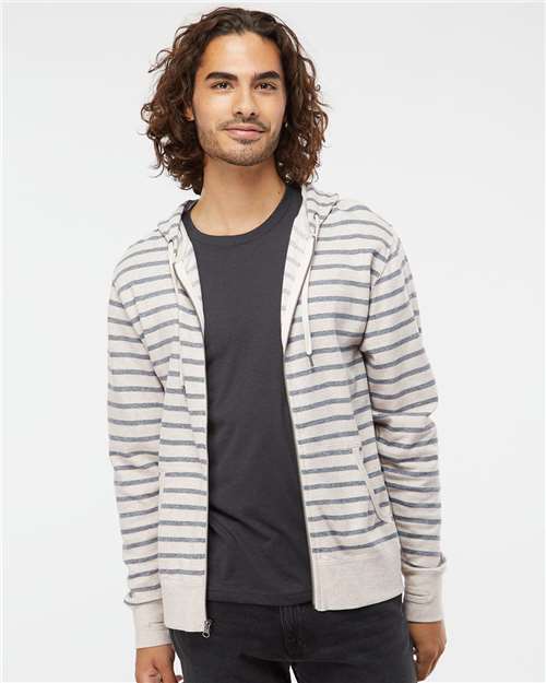 Model Oatmeal Heather/ Salt & Pepper Stripe