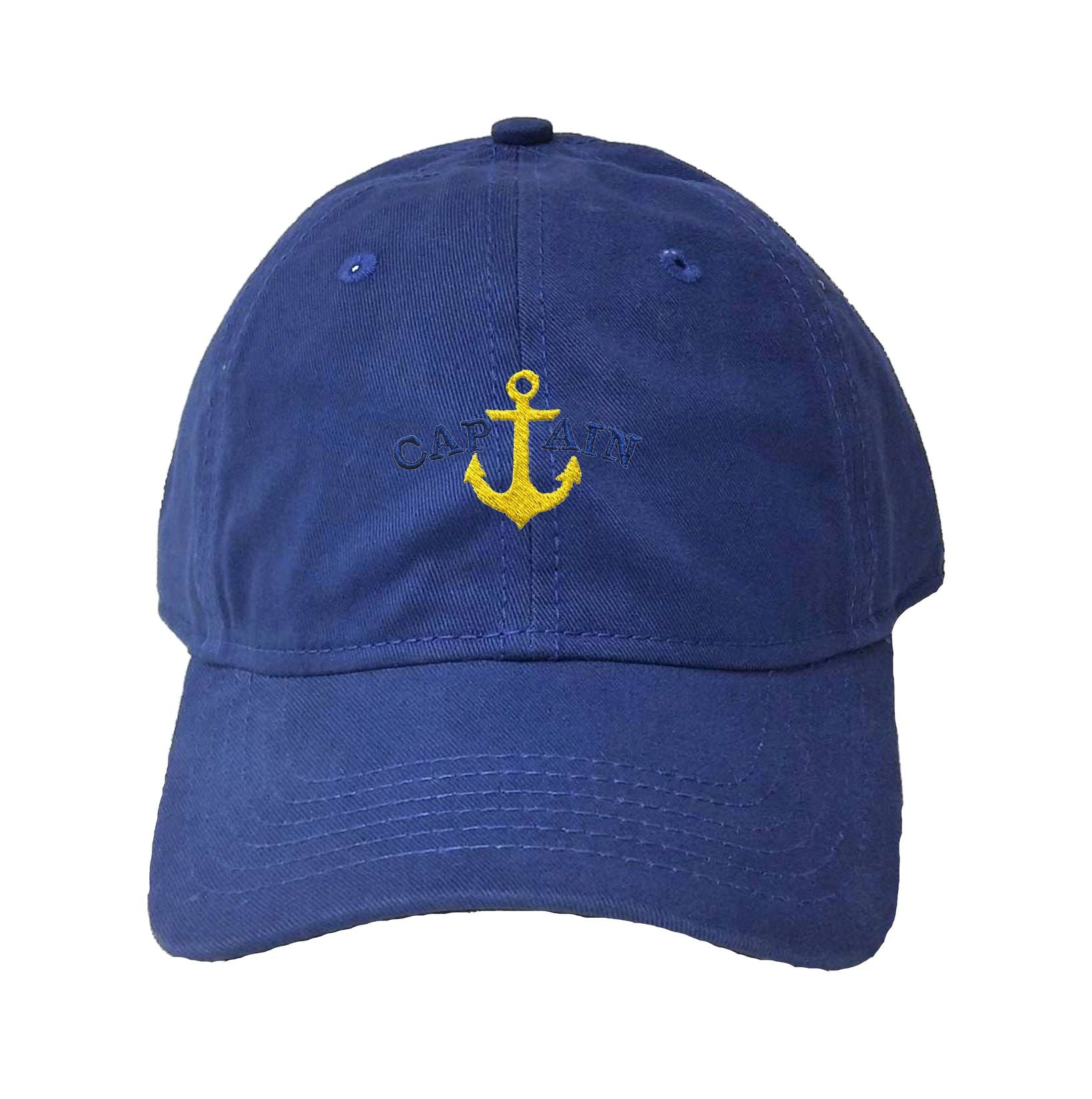 Captains Bucket Hat Blue Captain Yellow Anchor Embroidered Visor