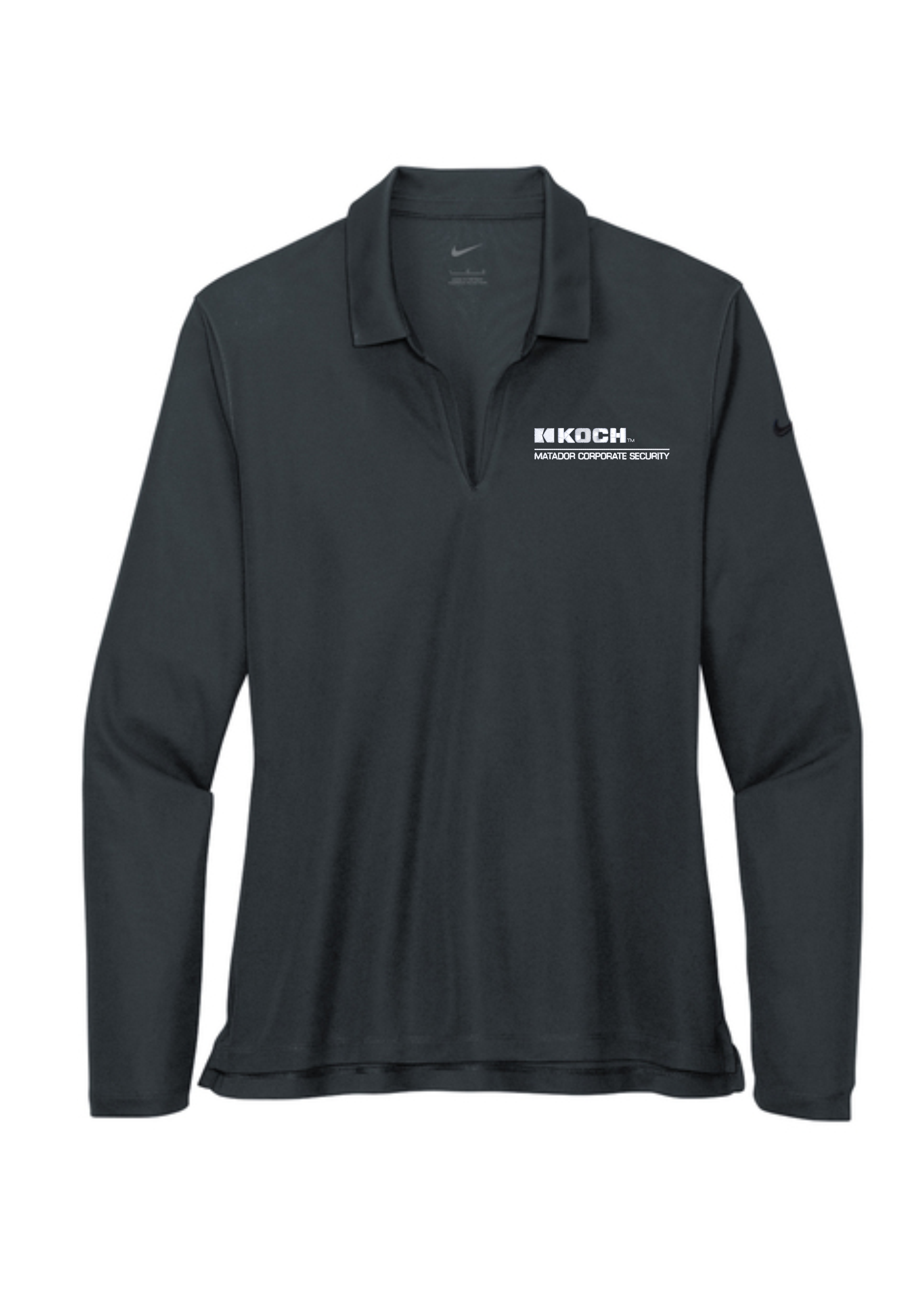 Nike NKDC2105 Women's Dri-FIT Micro Pique 20 Long Sleeve Polo With Koch Text Embroidery