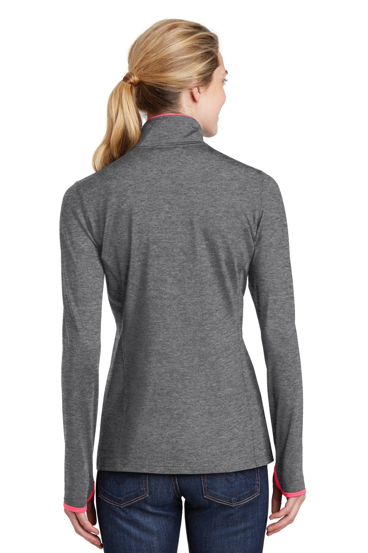 Back Model Charcoal Grey Heather/ Hot Coral