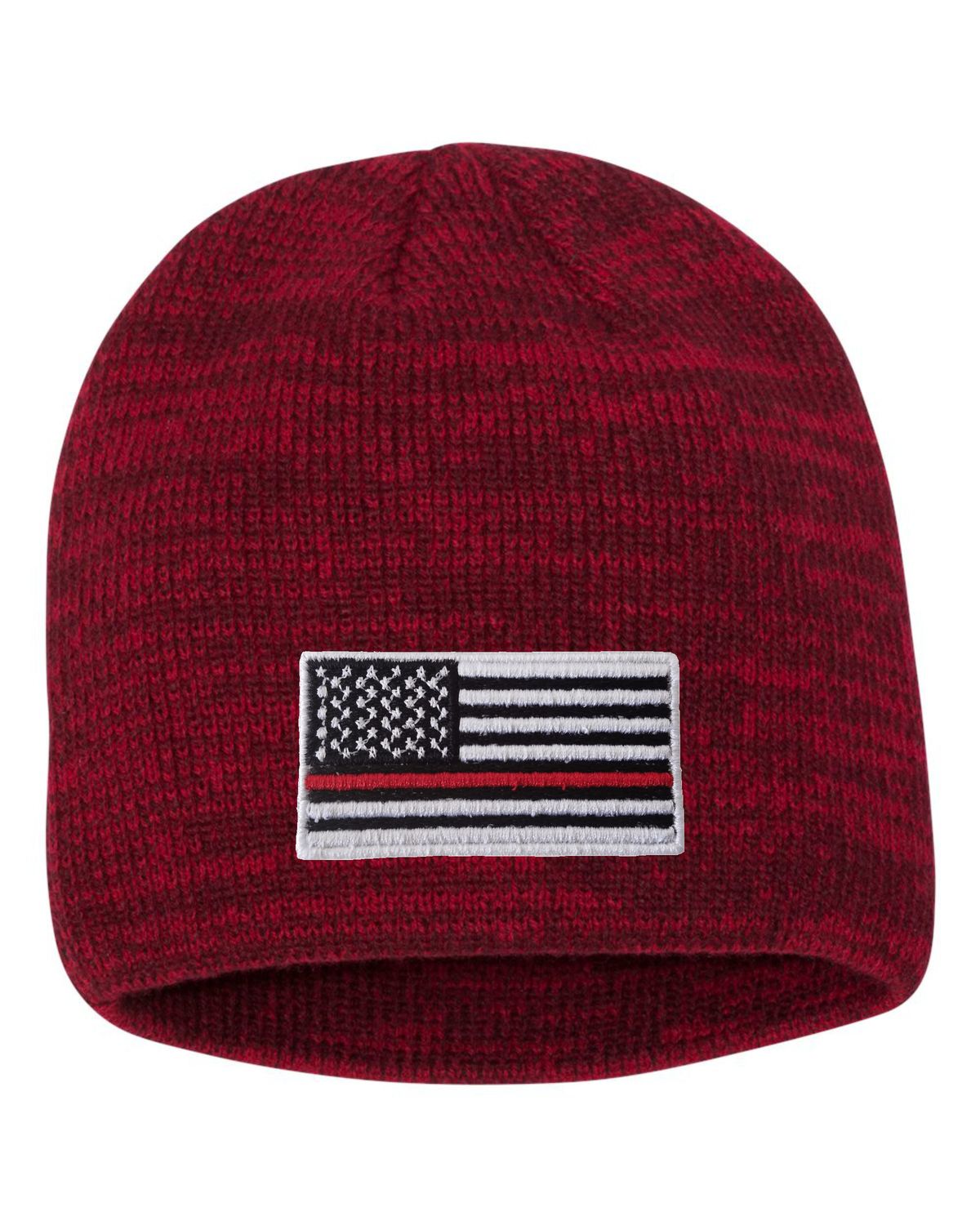 Thin Red Line Flag Embroidered Knit Beanie Cap
